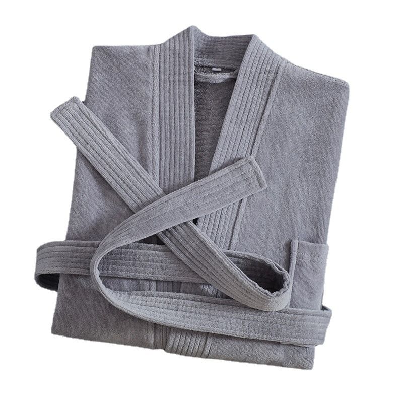 Grey Soft Absorbent 100% Cotton Terry Bathrobe - 120cm Long Adult Towel Robe