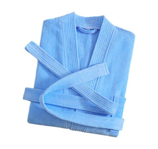 Blue Soft Absorbent 100% Cotton Terry Bathrobe - 120cm Long Adult Towel Robe