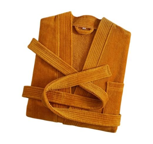 Orange Soft Absorbent 100% Cotton Terry Bathrobe - 120cm Long Adult Towel Robe view 6