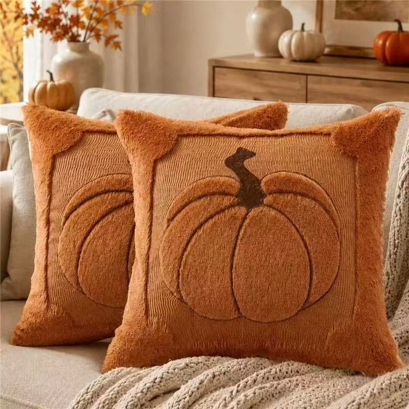 Caramel Pumpkin Embroidered Cushion (45 x 45cm) with Cotton Insert and