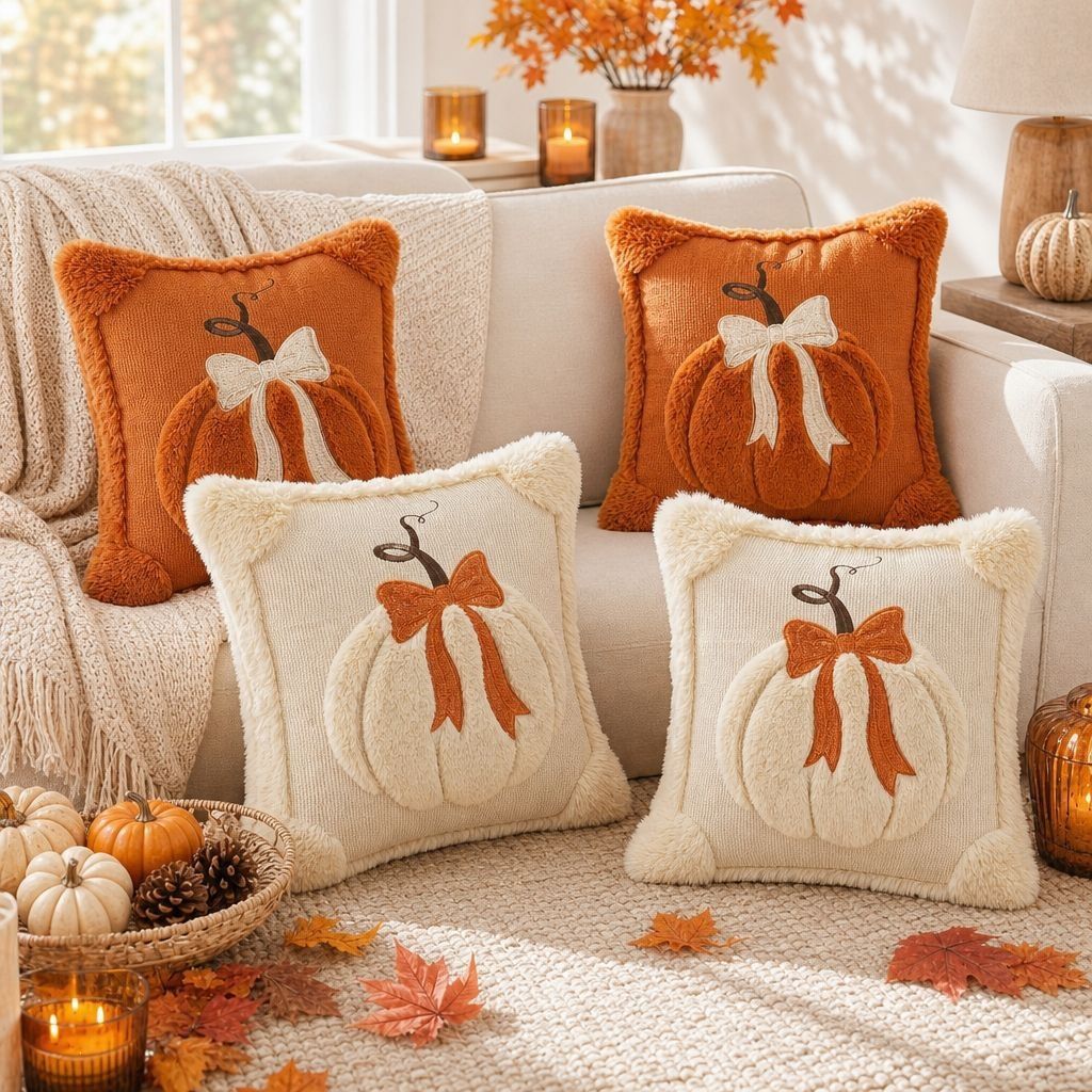 Beige Maple Leaf Embroidered Cushion (45 x 45cm) with Cotton Insert and view 3
