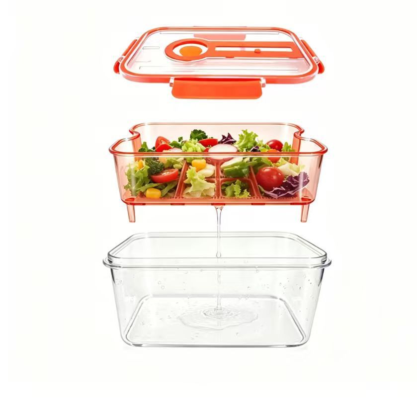 Orange Double Layer Drain Storage Box - Produce Keeper with Removable Drain
