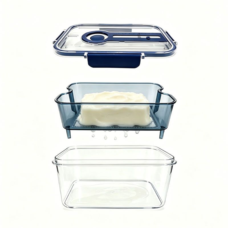 Blue Double Layer Drain Storage Box - Produce Keeper with Removable Drain view 2