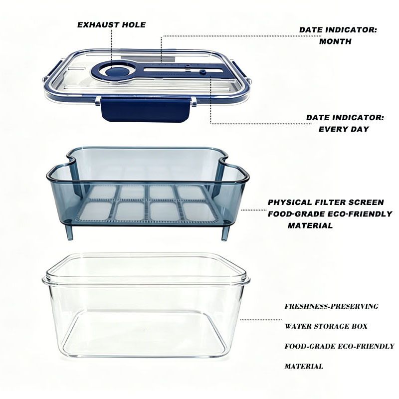 Blue Double Layer Drain Storage Box - Produce Keeper with Removable Drain view 3