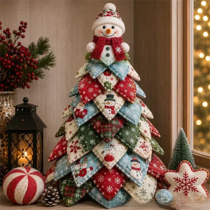 Snowman Themed DIY Fabric Quilted Christmas Tree Kit for Handmade Layered — image 1