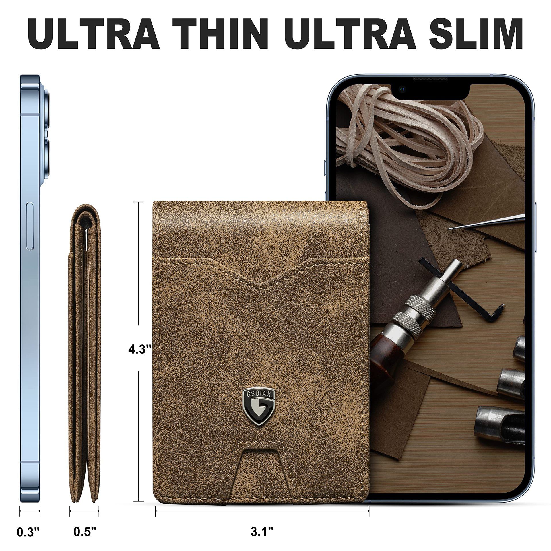Light Brown Men's RFID Bifold Wallet - Microfibre Leather Slim Money Clip with view 2