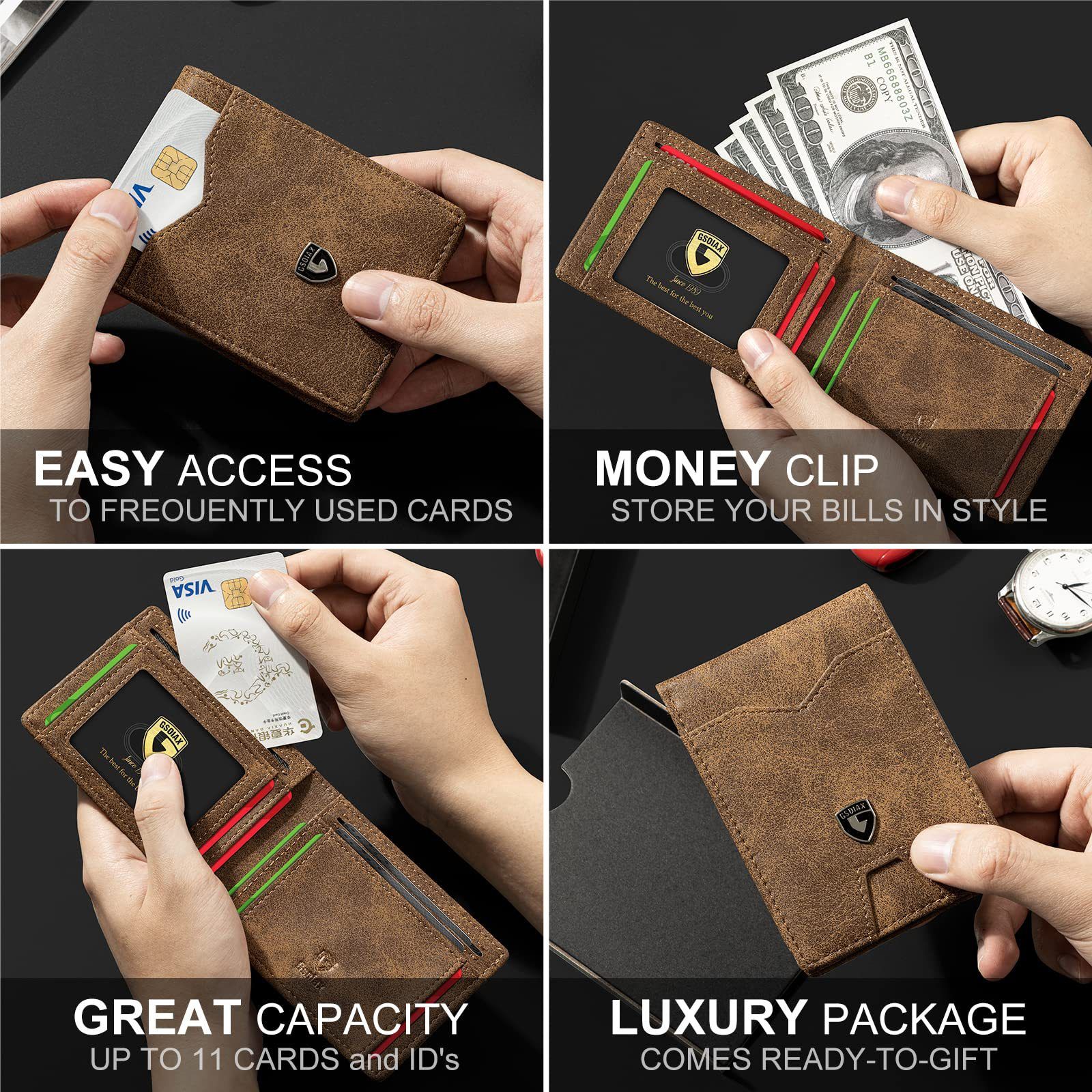 Light Brown Men's RFID Bifold Wallet - Microfibre Leather Slim Money Clip with view 5