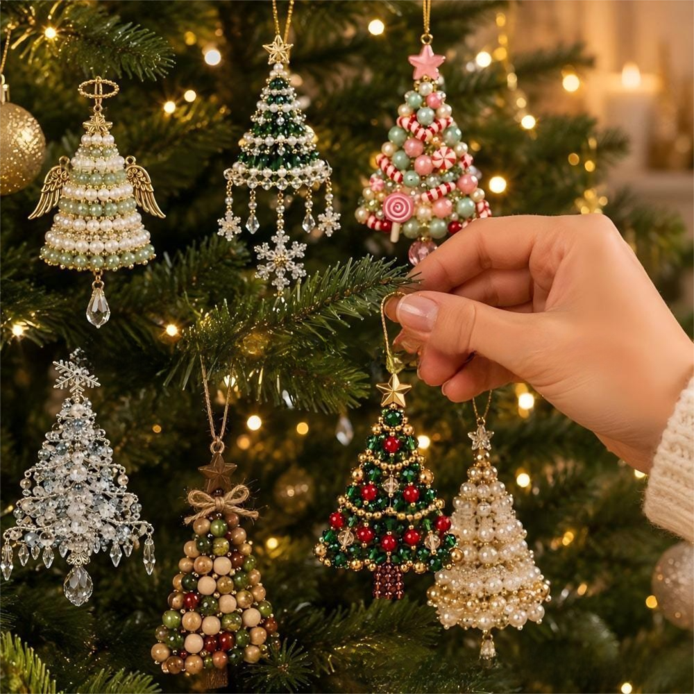 DIY Christmas Tree Beaded Ornament Kit - Pearl Christmas Tree Handmade Bead view 3