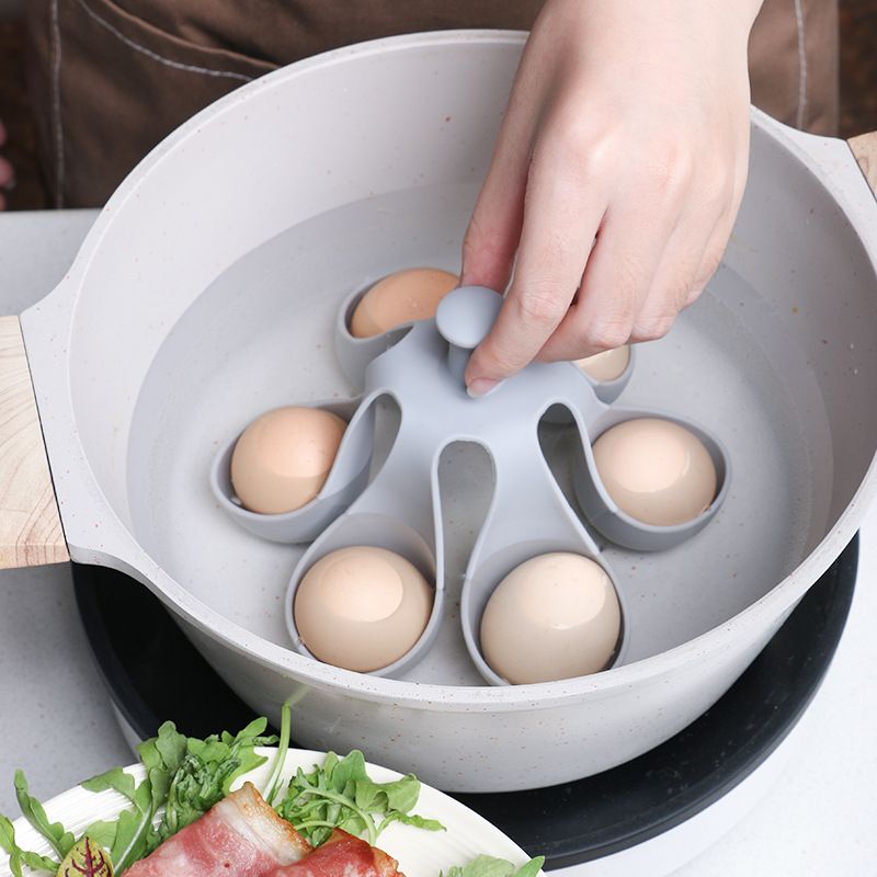 Stackable Soft Silicone Egg Boiler Holder - Reusable 6-Hole Egg Poaching and