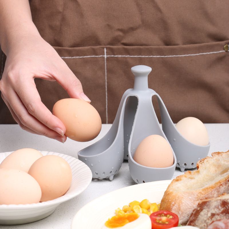 Stackable Soft Silicone Egg Boiler Holder - Reusable 4-Hole Egg Poaching and