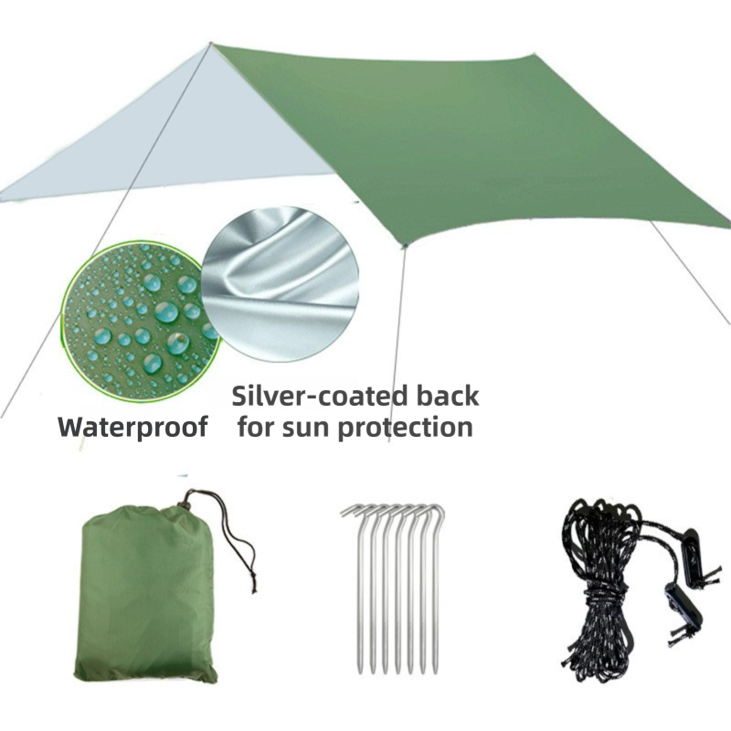 Green 300 x 300cm Waterproof Camping Tarp Shelter Set - Silver Coated Sun — image 1
