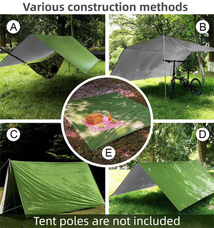 Grey 300 x 300cm Waterproof Camping Tarp Shelter Set - Silver Coated Sun view 5