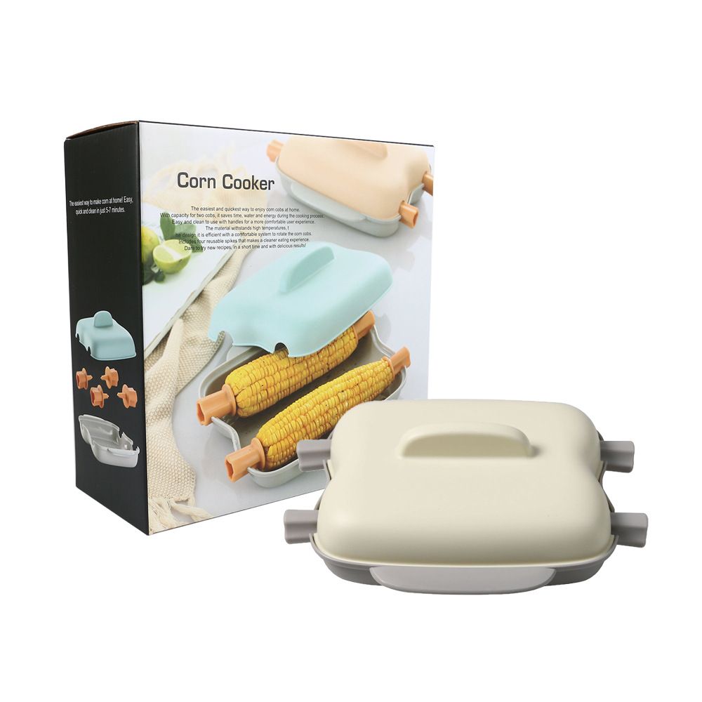 Beige Dual Grid Microwave Corn Cooker (Boxed) - Food Grade Corn Steamer with