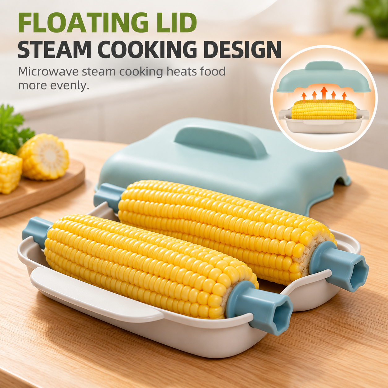 Beige Dual Grid Microwave Corn Cooker (Boxed) - Food Grade Corn Steamer with view 3