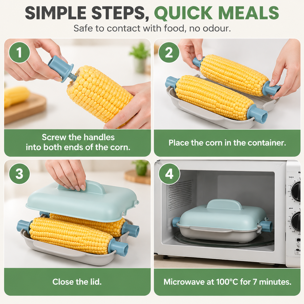 Beige Dual Grid Microwave Corn Cooker (Boxed) - Food Grade Corn Steamer with view 5
