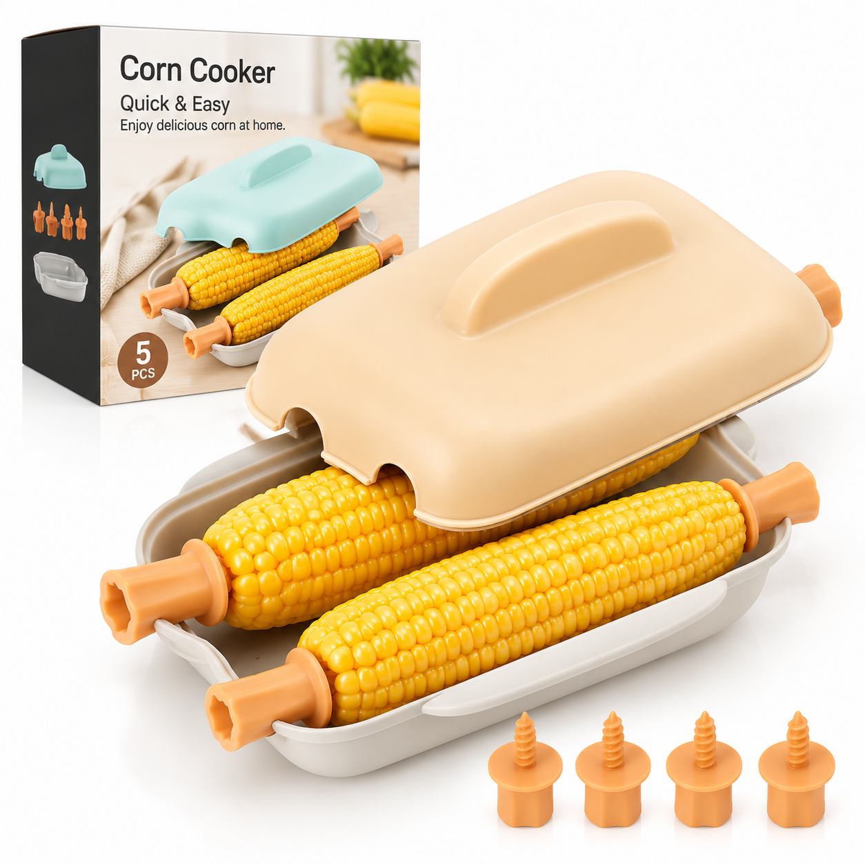 Orange Dual Grid Microwave Corn Cooker (Boxed) - Food Grade Corn Steamer with