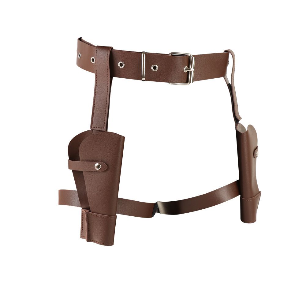 3-Piece Brown Men's Western Cowboy Costume Set - PU Cowboy Hat view 2