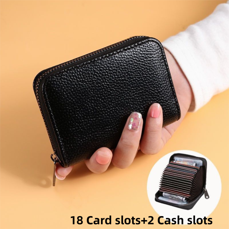 Litchi Grain Black Accordion Card Holder Wallet (18 Card Slots & 2 Coin view 2