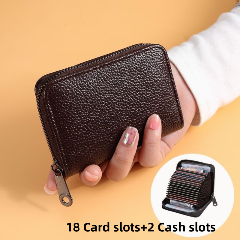 Litchi Grain Brown Accordion Card Holder Wallet (18 Card Slots & 2 Coin view 2