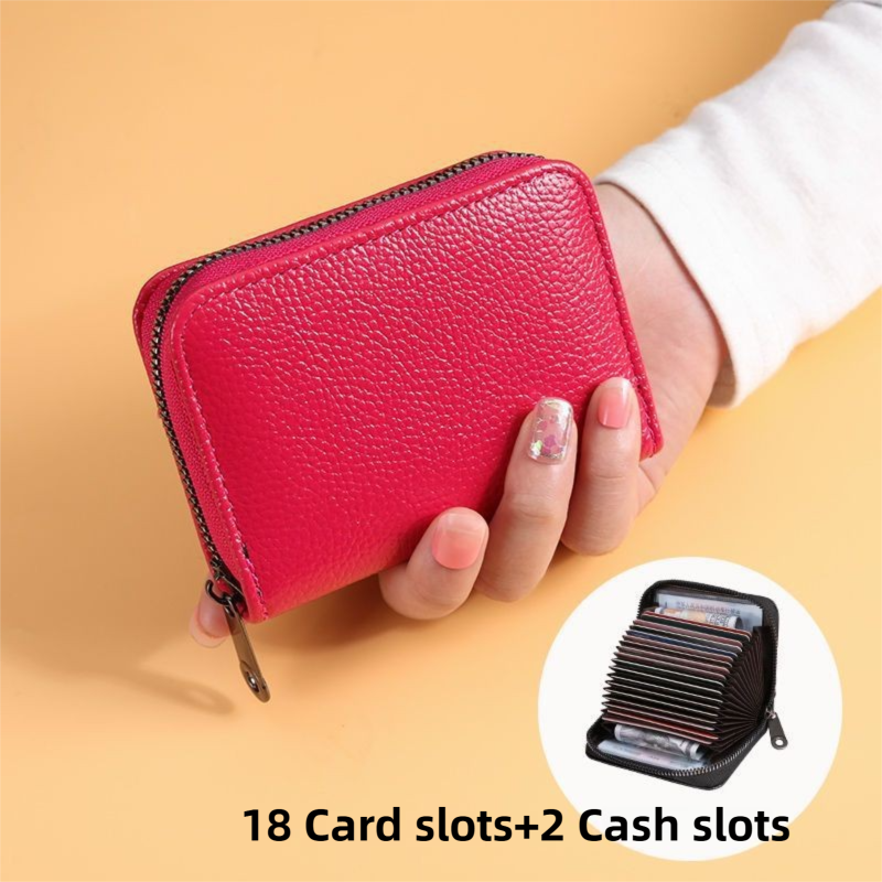 Litchi Grain Rose Red Accordion Card Holder Wallet (18 Card Slots & 2 Coin view 2