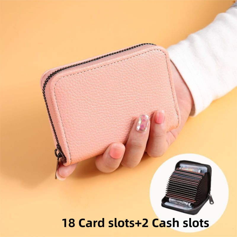 Litchi Grain Pink Accordion Card Holder Wallet (18 Card Slots & 2 Coin view 2