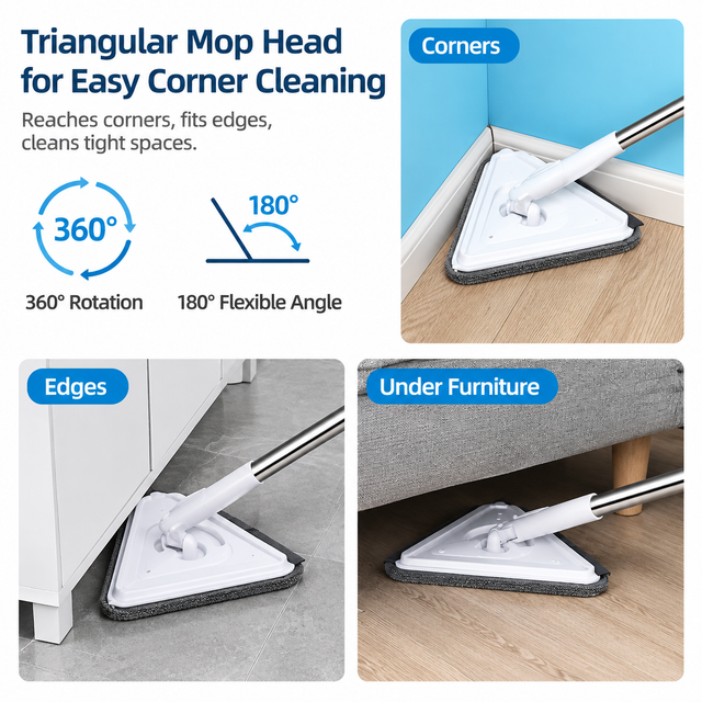 Extendable Triangular Cleaning Mop with 1.7m Stainless Steel Long Handle and 2 view 4