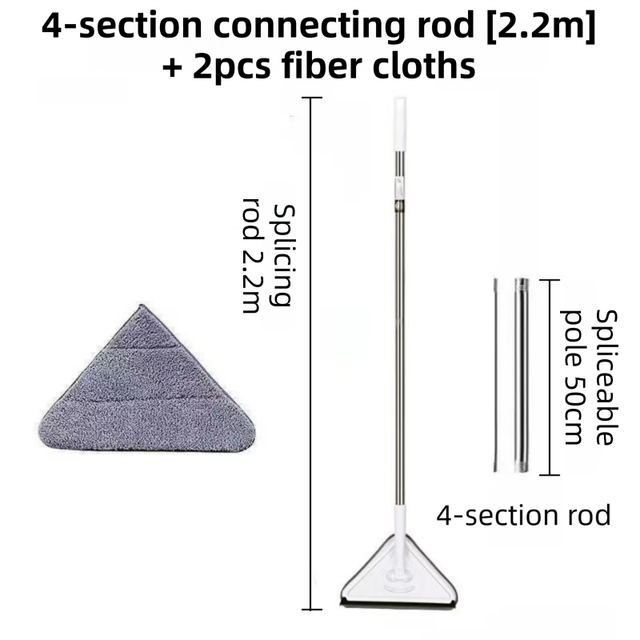 Extendable Triangular Cleaning Mop with 2.2m Stainless Steel Long Handle and 2