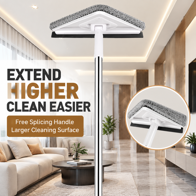 Extendable Triangular Cleaning Mop with 2.2m Stainless Steel Long Handle and 2 view 2
