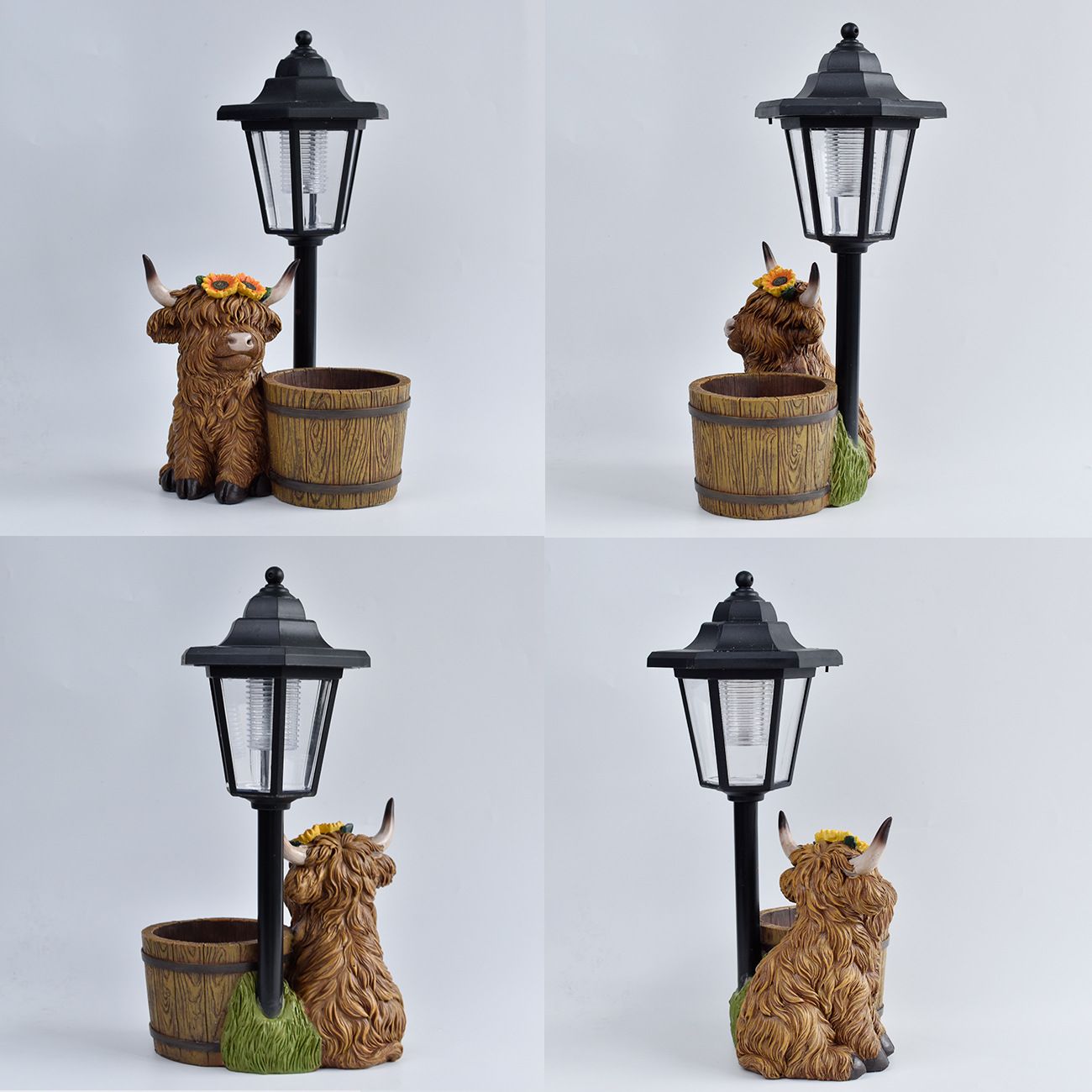Highland Cow Solar Garden Light Style 1 - Resin Animal Statue with Planter view 4