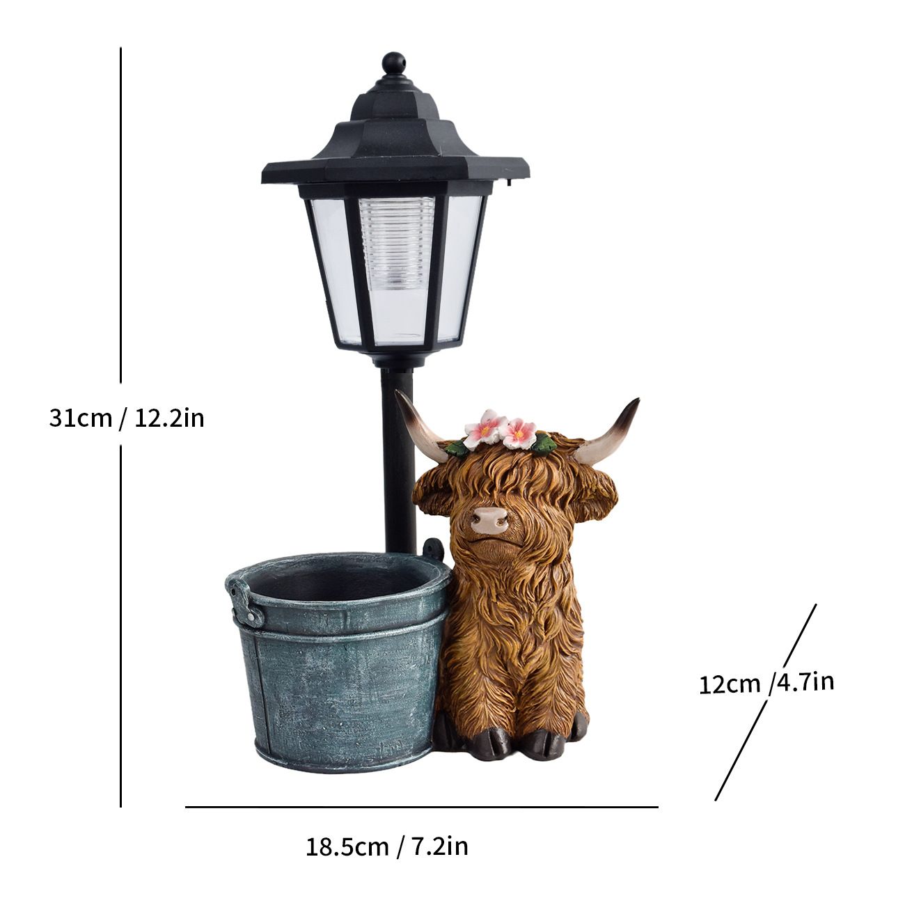 Highland Cow Solar Garden Light Style 2 - Resin Animal Statue with Planter view 2