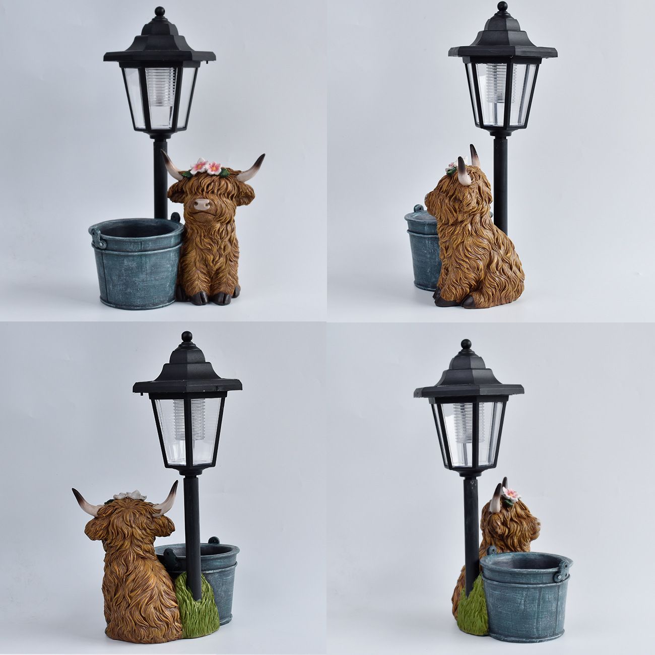 Highland Cow Solar Garden Light Style 2 - Resin Animal Statue with Planter view 4