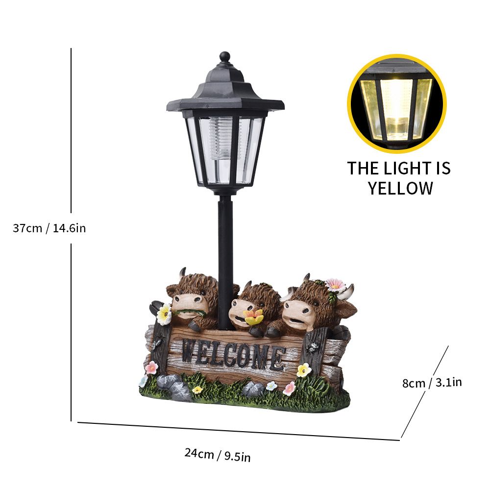 Highland Cow Family Solar Garden Light Style 7 - Resin Animal Statue with — image 1