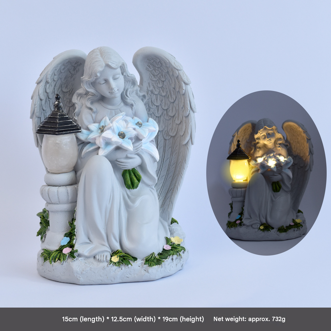 Solar Resin Kneeling Angel Garden Light - Outdoor Waterproof Angel Statue with view 7