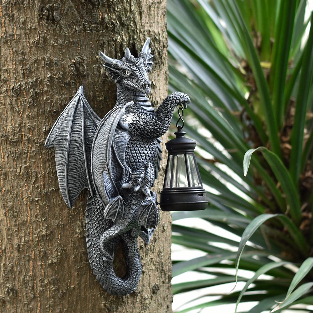 Solar Resin Dragon Garden Light - Hanging Lantern Wall Decor with Warm LED view 3