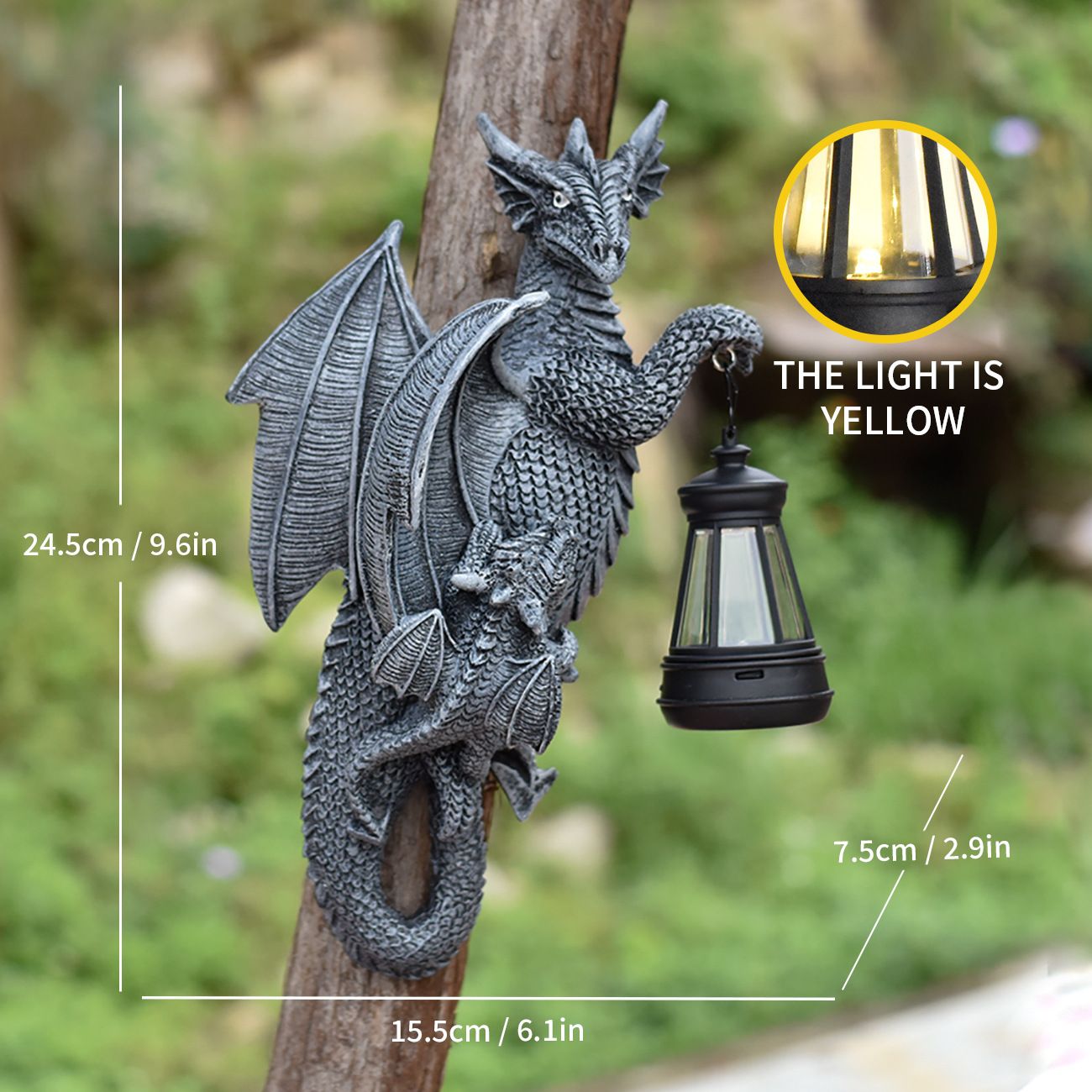 Solar Resin Dragon Garden Light - Hanging Lantern Wall Decor with Warm LED view 4