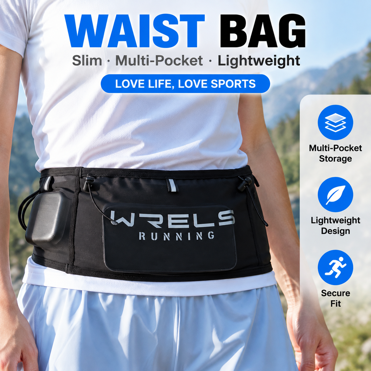 M Size Grey Lightweight Slim Running Waist Belt - Breathable Quick Dry Stretch view 2