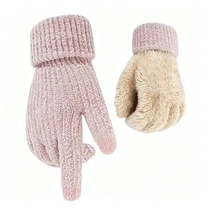 2 Pair Pink Women's Double Layer Chenille Winter Touchscreen Gloves - Thick