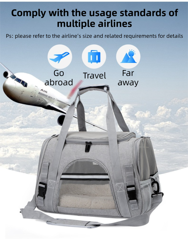 Grey Foldable Pet Carrier Bag with Breathable Mesh Windows view 7
