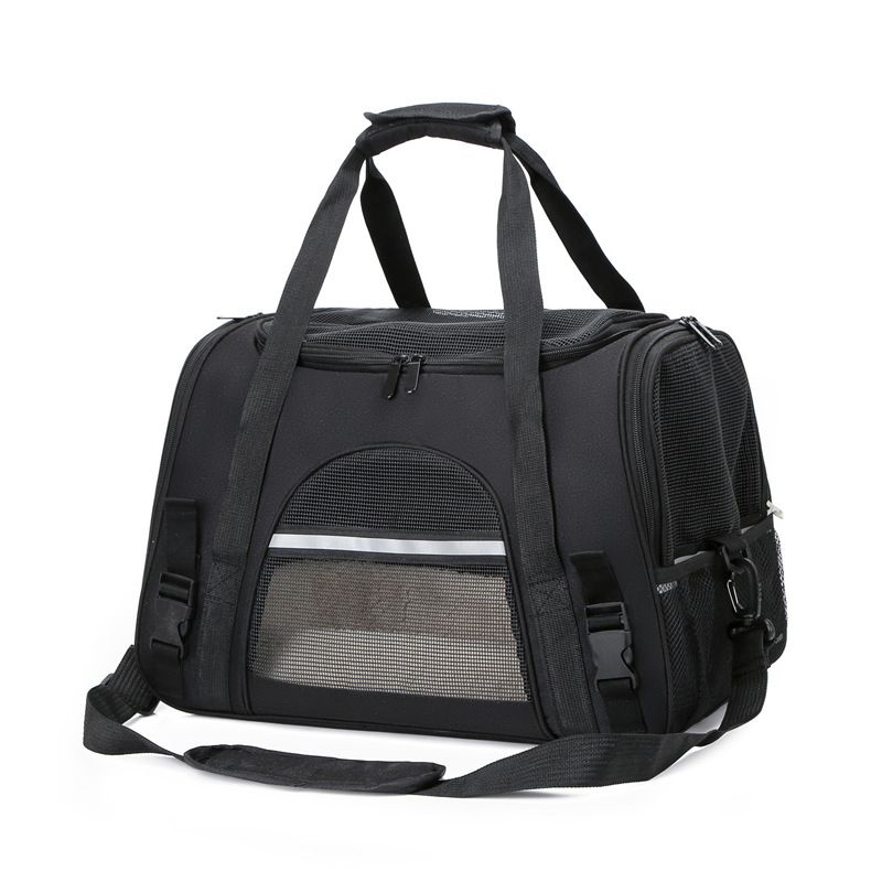 Black Foldable Pet Carrier Bag with Breathable Mesh Windows