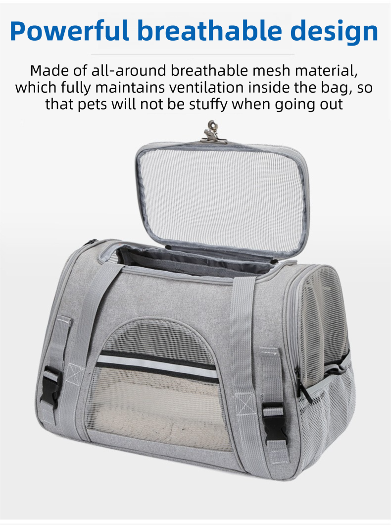 Black Foldable Pet Carrier Bag with Breathable Mesh Windows view 3