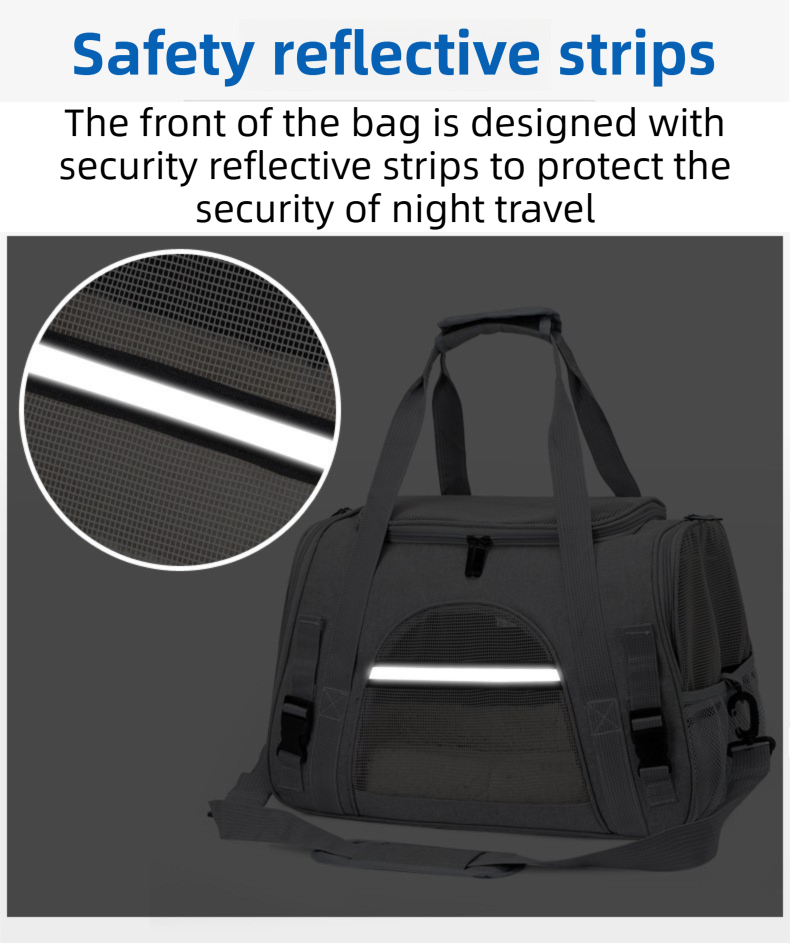 Black Foldable Pet Carrier Bag with Breathable Mesh Windows view 9