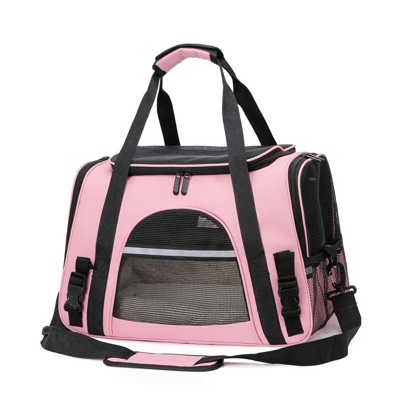 Pink Foldable Pet Carrier Bag with Breathable Mesh Windows