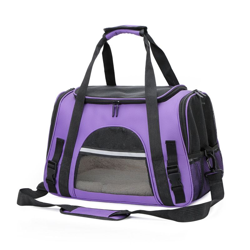 Purple Foldable Pet Carrier Bag with Breathable Mesh Windows