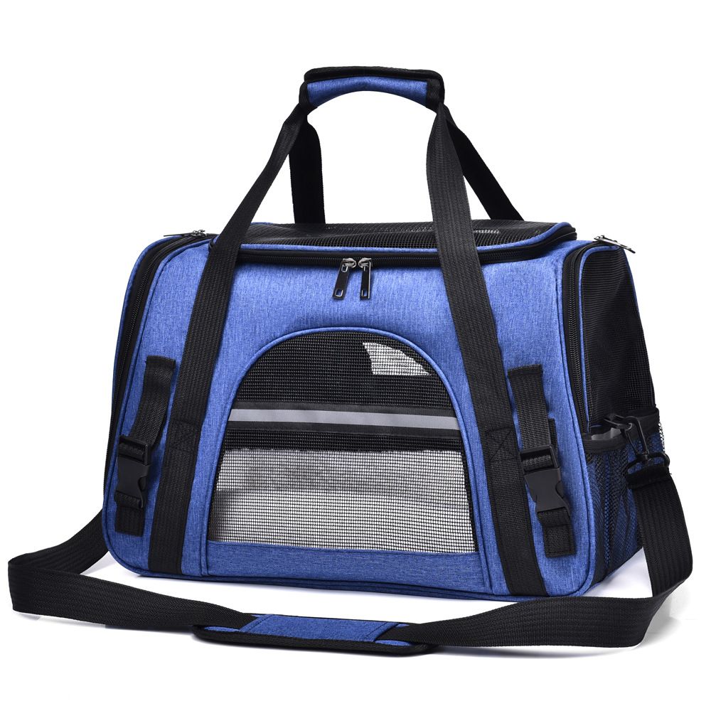 Dark Blue Foldable Pet Carrier Bag with Breathable Mesh Windows