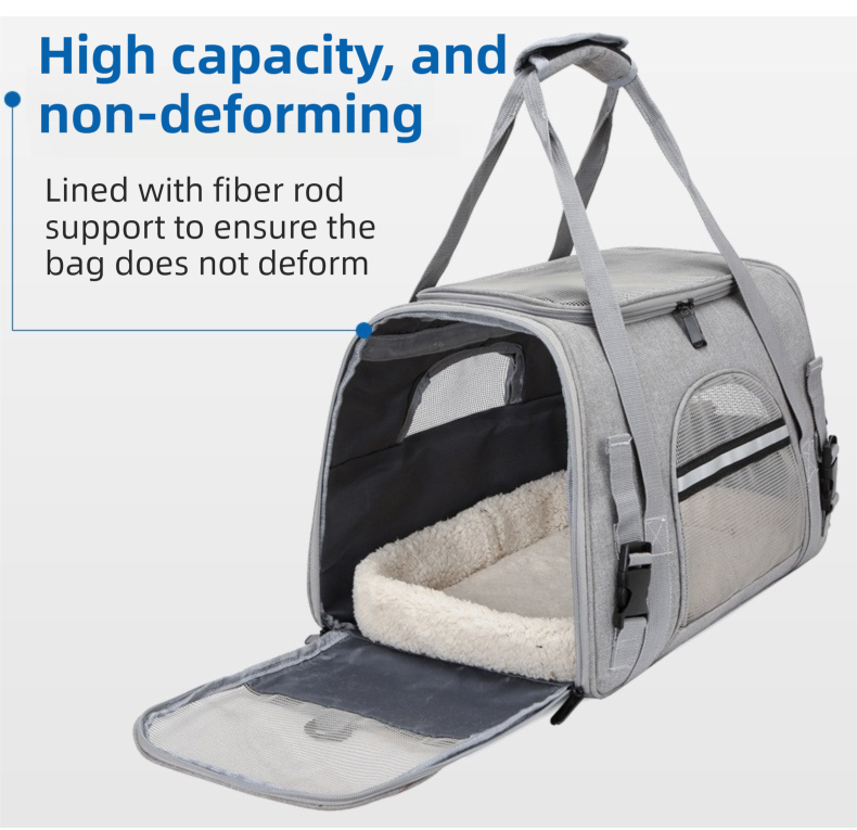 Dark Blue Foldable Pet Carrier Bag with Breathable Mesh Windows view 2