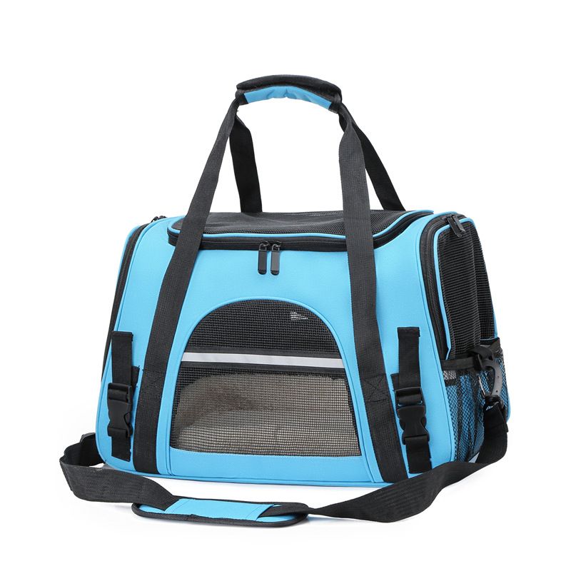 Blue Foldable Pet Carrier Bag with Breathable Mesh Windows