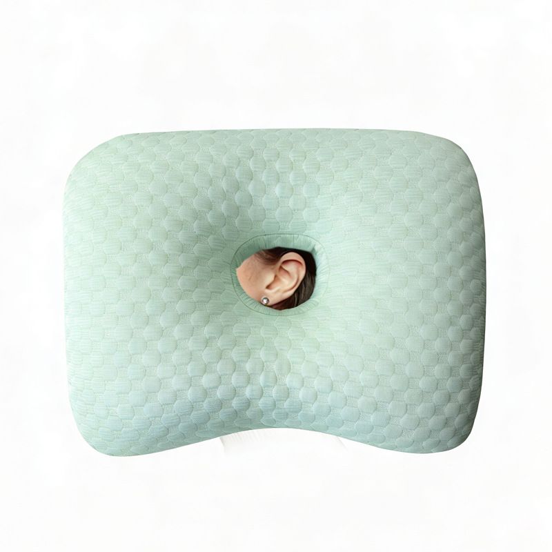 Green Breathable Ear Hole Pillow for Side Sleepers — Cooling Ice Dot Fabric