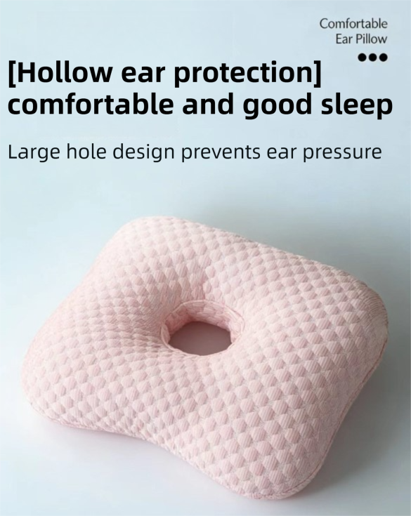 Green Breathable Ear Hole Pillow for Side Sleepers — Cooling Ice Dot Fabric view 3
