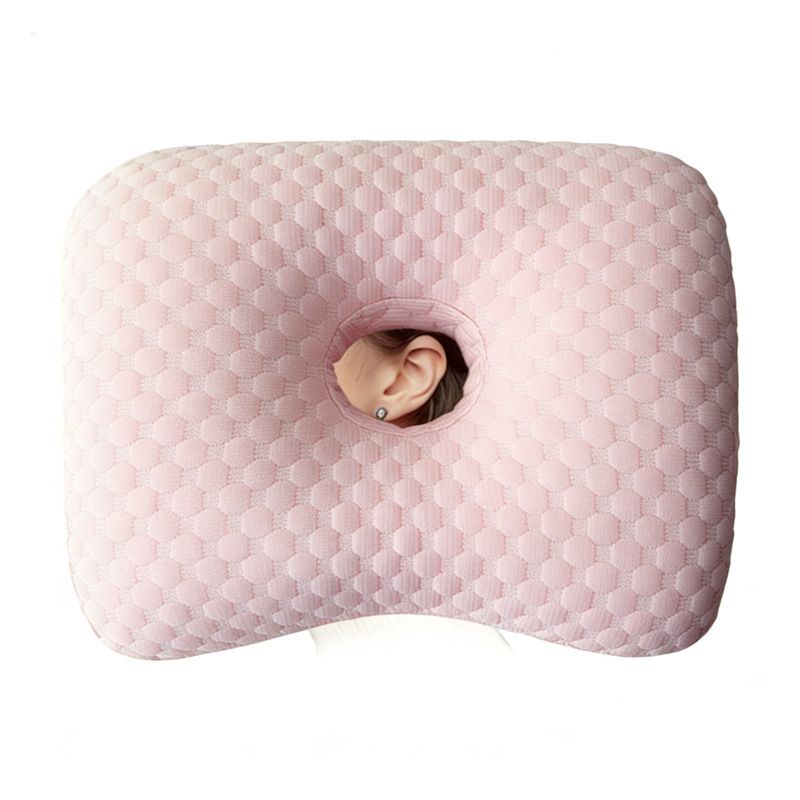 Pink Breathable Ear Hole Pillow for Side Sleepers — Cooling Ice Dot Fabric