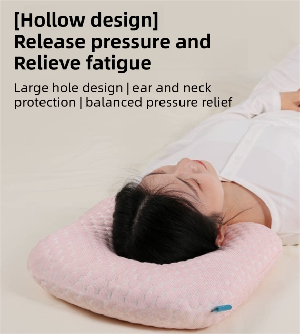 Pink Breathable Ear Hole Pillow for Side Sleepers — Cooling Ice Dot Fabric view 4